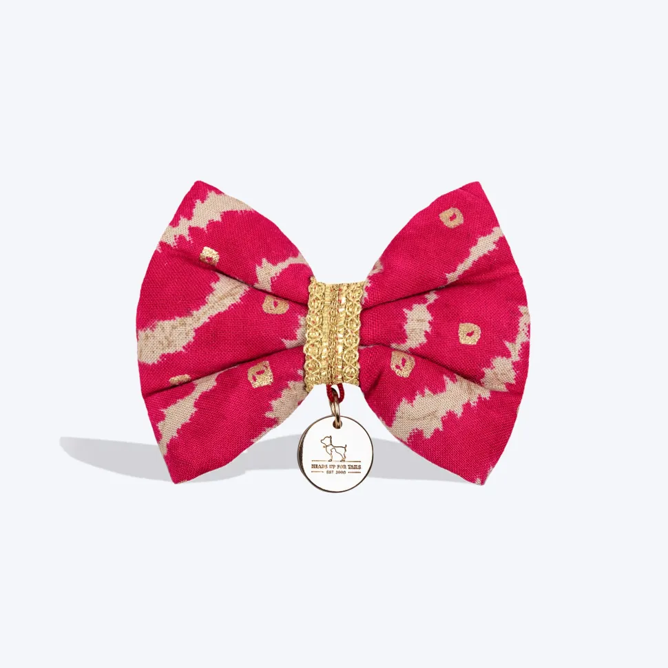 HUFT Leheriya Luxe Bowtie For Small Breed Dog - Pink - S