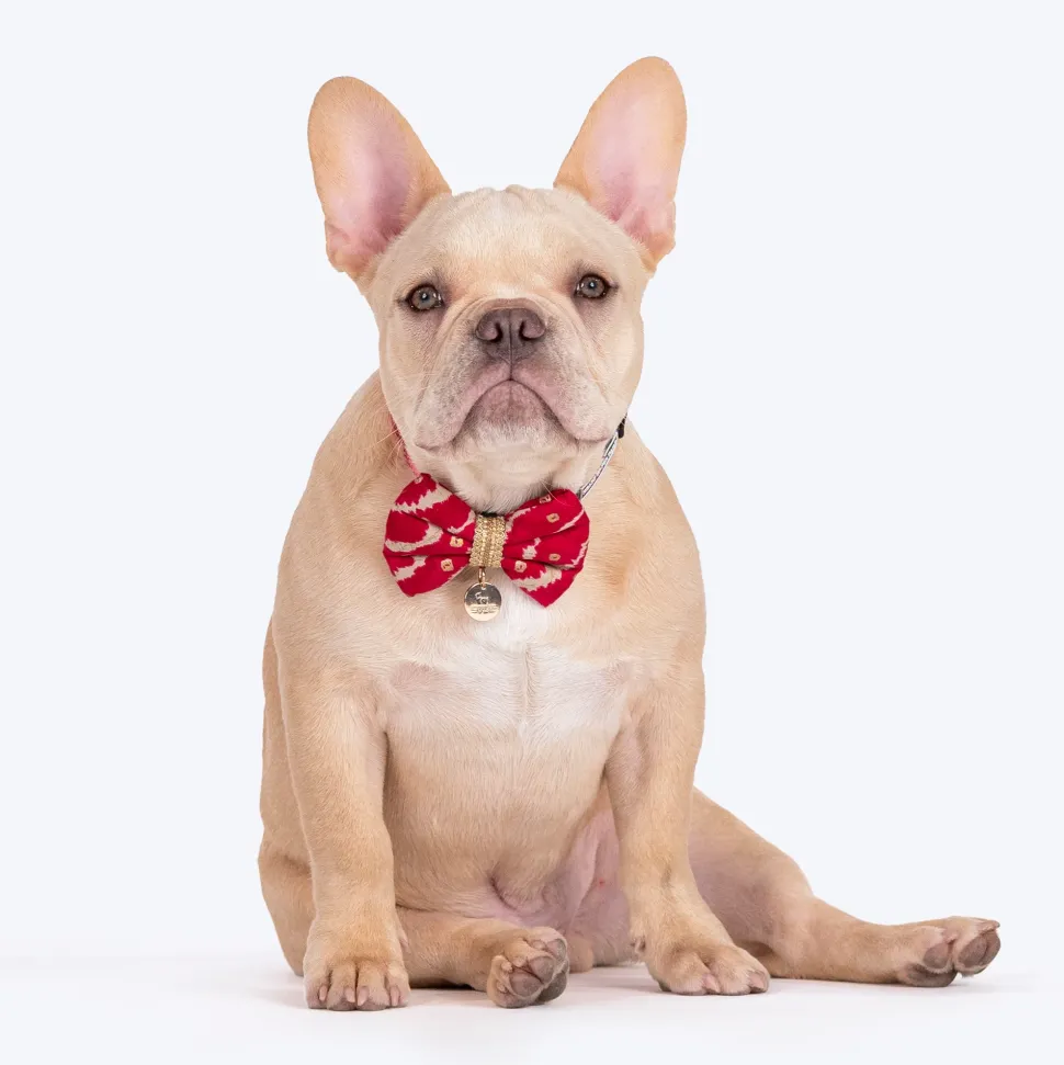HUFT Leheriya Luxe Bowtie For Small Breed Dog - Pink - S