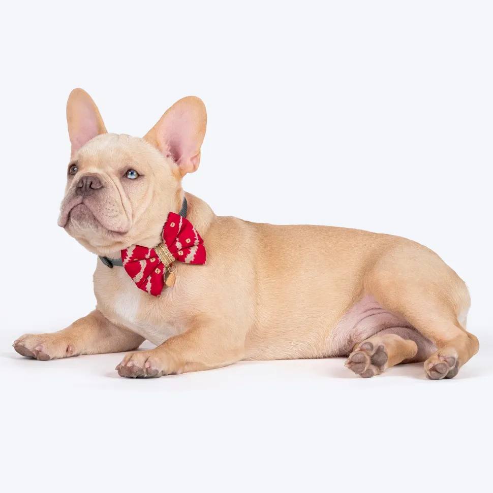 HUFT Leheriya Luxe Bowtie For Small Breed Dog - Pink - S