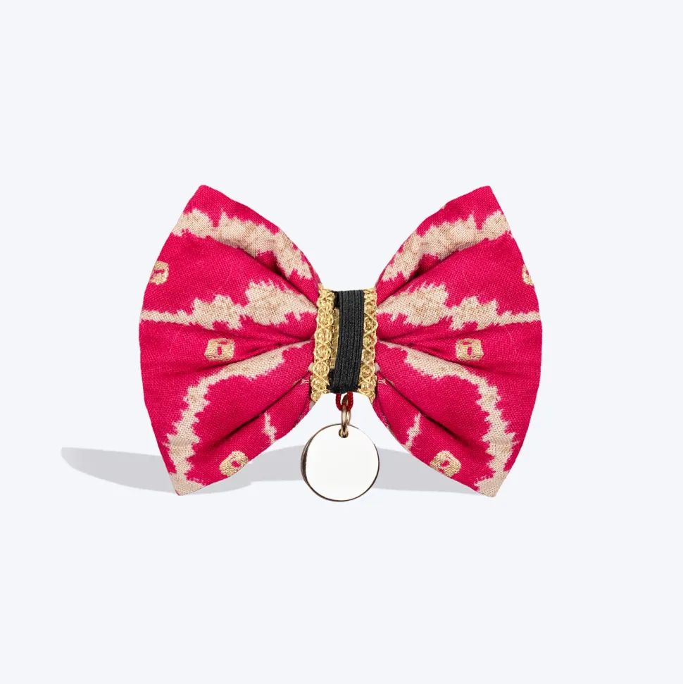 HUFT Leheriya Luxe Bowtie For Small Breed Dog - Pink - S