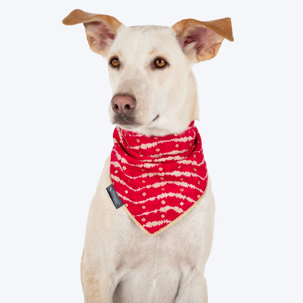HUFT Leheriya Luxe Knot Bandana For Dog - Pink
