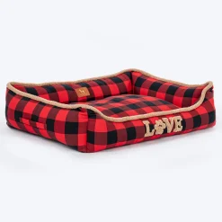 HUFT Love Plaid Lounger Bed For Dog - Red & Black