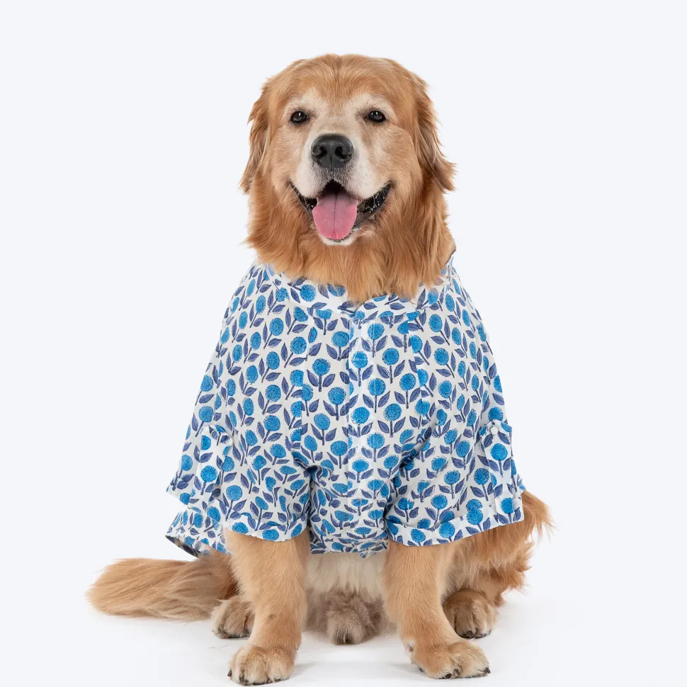 HUFT Pawbloom Kurta For Dog - Blue & White