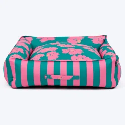 HUFT Pawsome Blossom Lounger Bed For Dog - Green & Pink