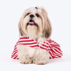 HUFT Printed Cotton Stripe Dress For Dog - Red