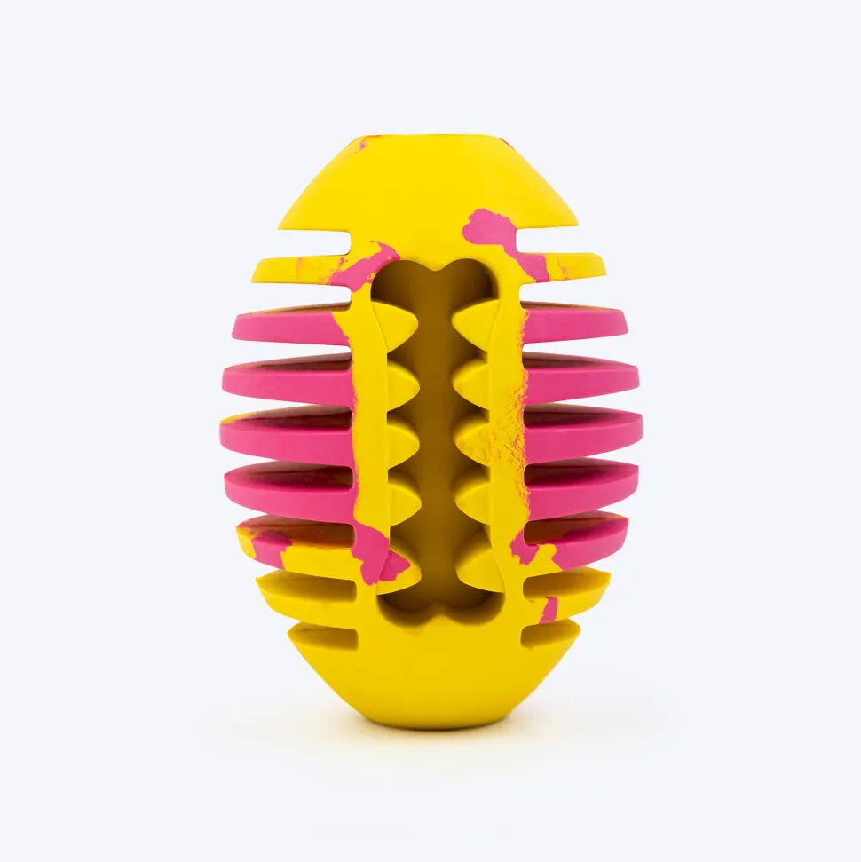 HUFT Ruff Rugby Ball Chew Toy For Dog - Pink & Yellow
