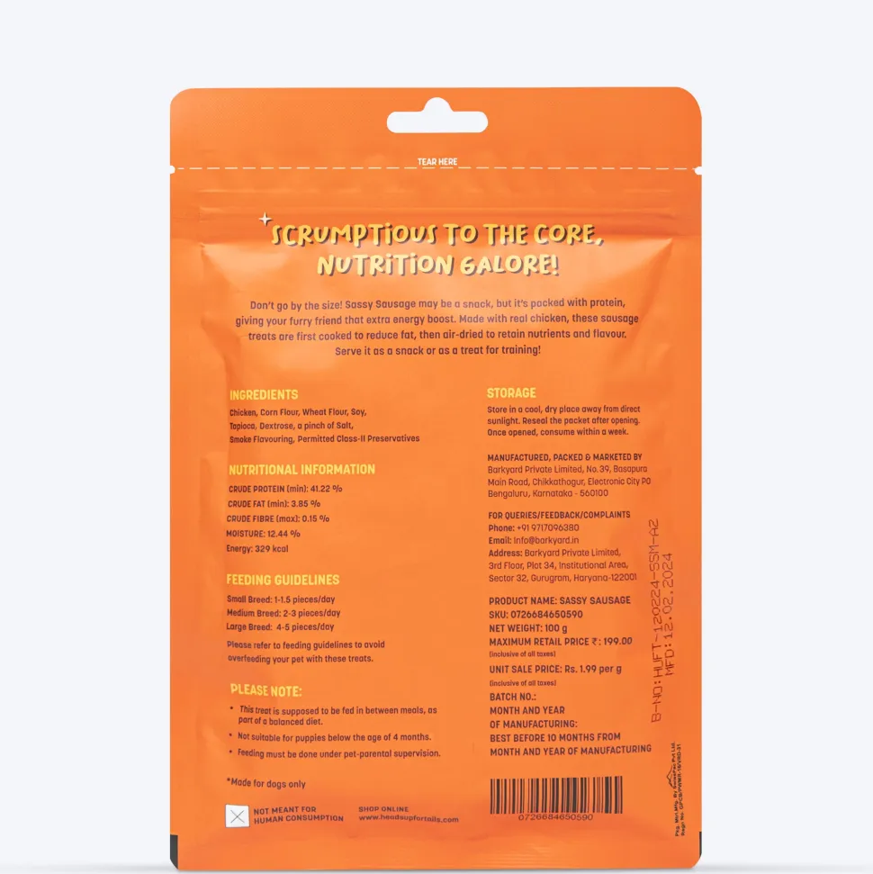 HUFT Sassy Sausage Smokey Air-Dried Dog Treats - Real Chicken - 100gm