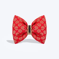 HUFT Shahi Brocade Bow Tie For Dog - Red