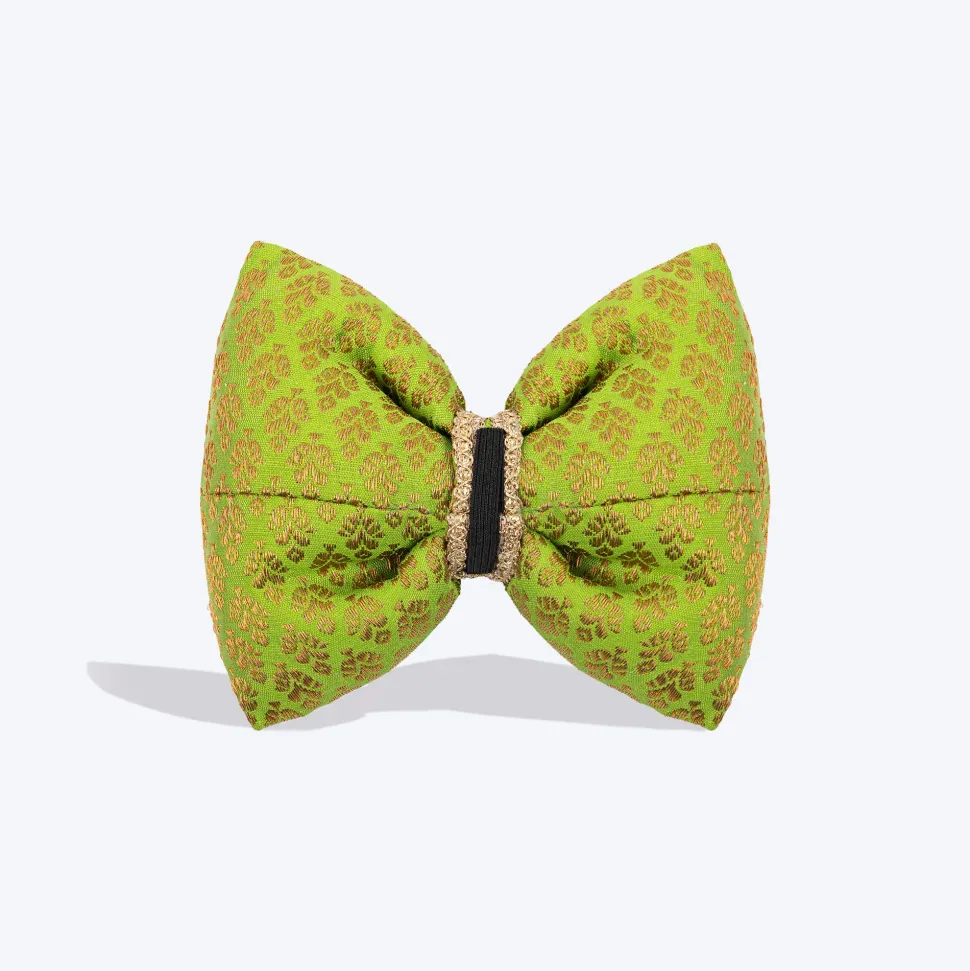 HUFT Shahi Brocade Bow Tie For Dog - Lime Green