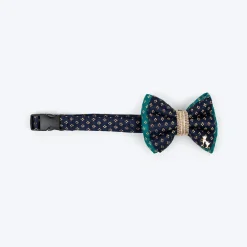 HUFT Shahi Paws Bow Tie With Strap For Dog - Blue & Green