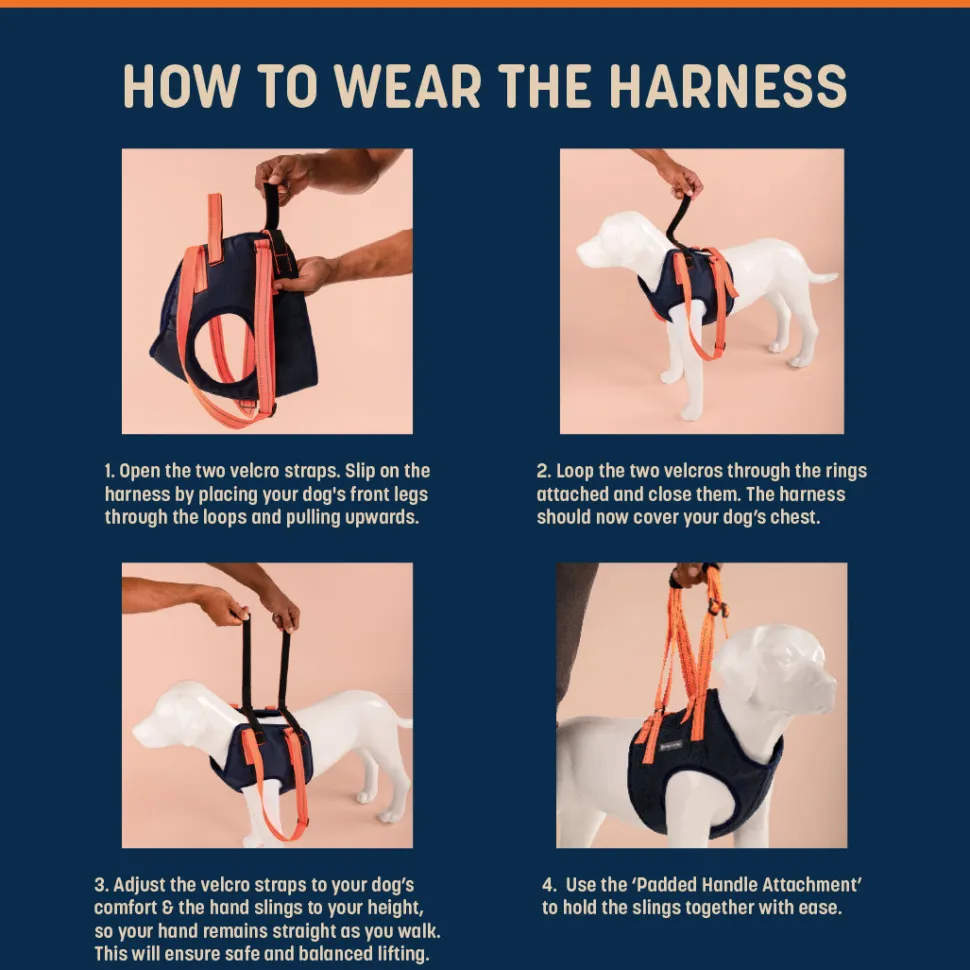 HUFT Trooper Front Leg Support Lift Harness For Dogs - Navy Blue