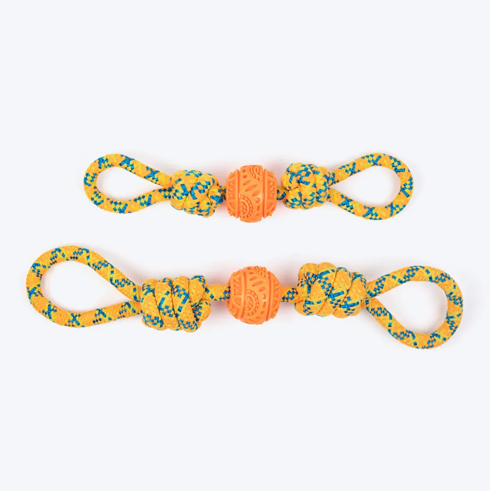 HUFT Tuggables Twisted Tug & Ball Rope Toy For Dog - Yellow & Orange