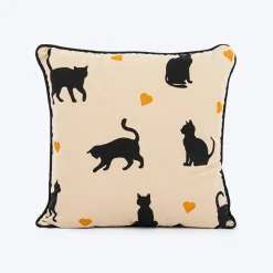HUFT Whisker Love Printed Cushion For Pet Lovers - Beige & Black