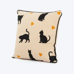 HUFT Whisker Love Printed Cushion For Pet Lovers - Beige & Black