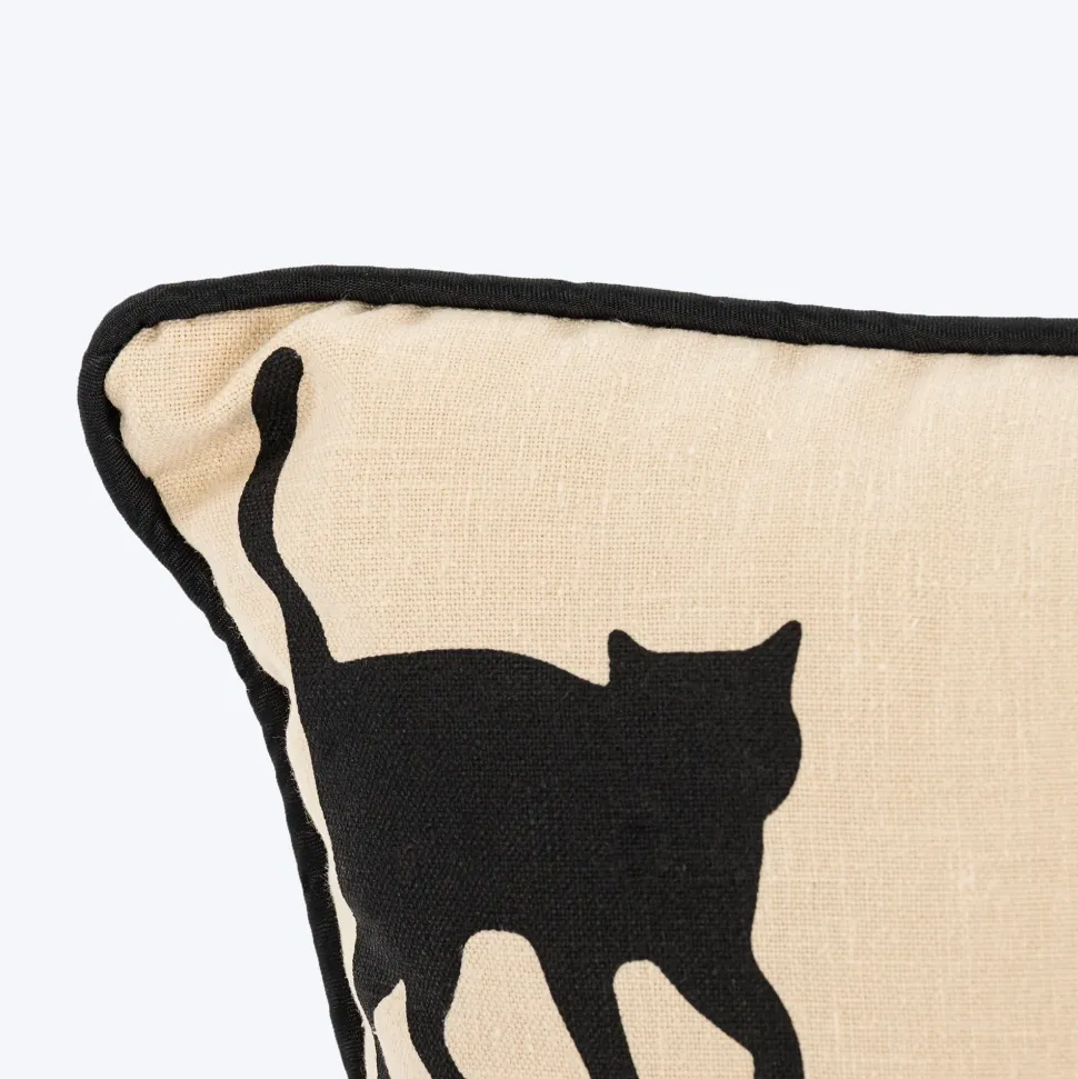 HUFT Whisker Love Printed Cushion For Pet Lovers - Beige & Black