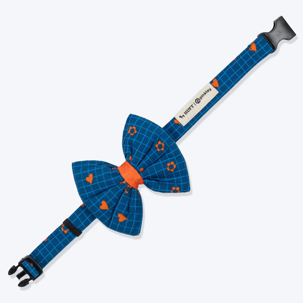 HUFT X Pinklay Hearts In Bloom Bow Tie With Strap For Dog - Blue & Orange