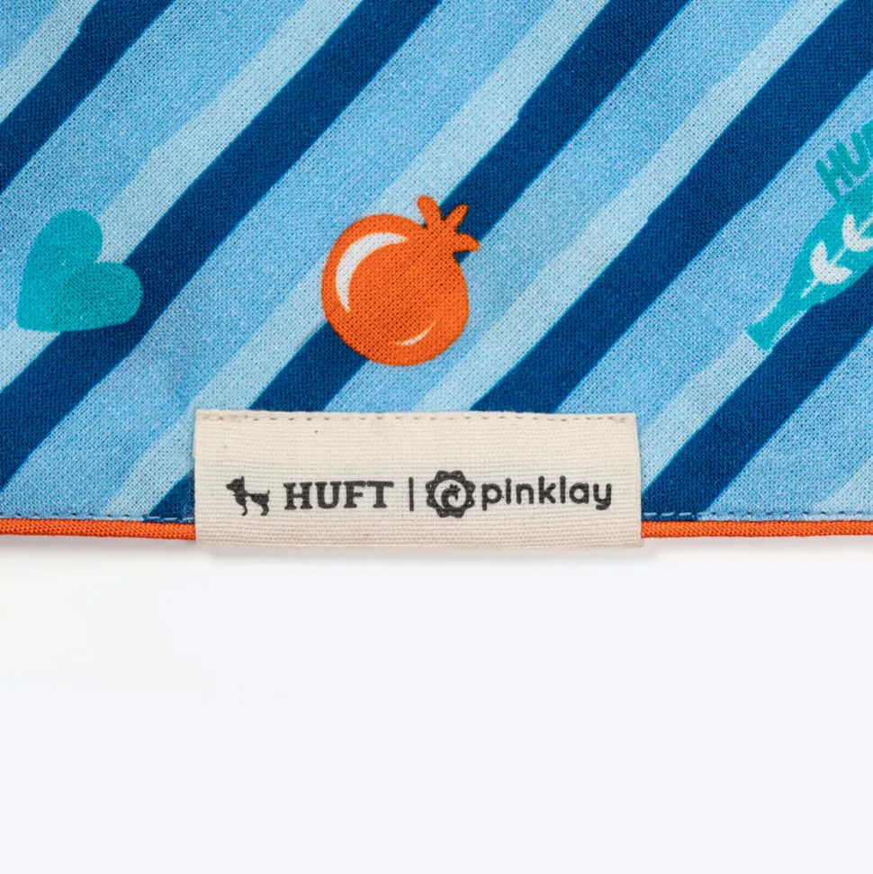 HUFT X Pinklay Strut In Stripes Knot Bandana For Dog - Blue & Orange