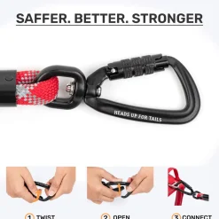 HUFT Xplorers Rope Leash With Carabiner For Dog - Red - 5 ft