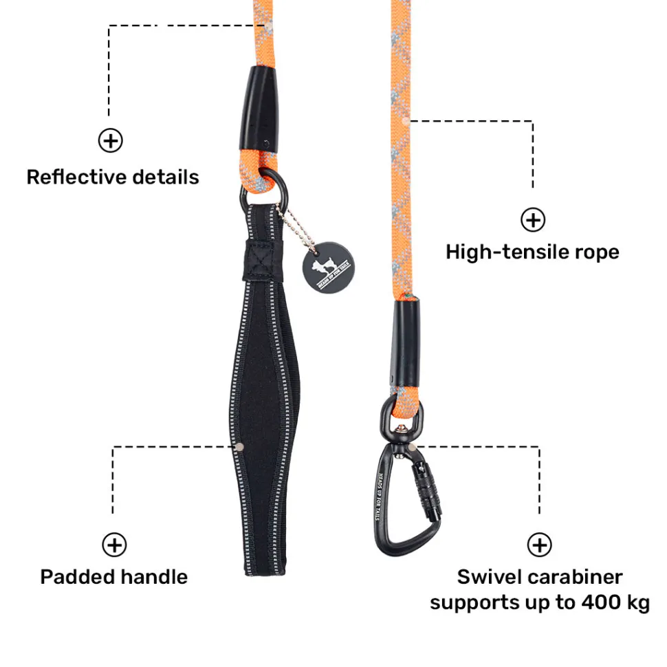 HUFT Xplorers Rope Leash With Carabiner For Dog - Orange - 5 ft