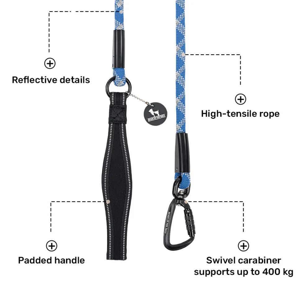 HUFT Xplorers Rope Leash With Carabiner For Dog - Blue - 5 ft