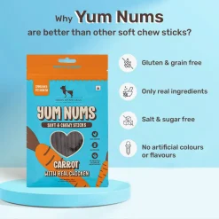 HUFT Yum Nums Dog Treats Soft & Chewy Sticks Carrot With Real Chicken