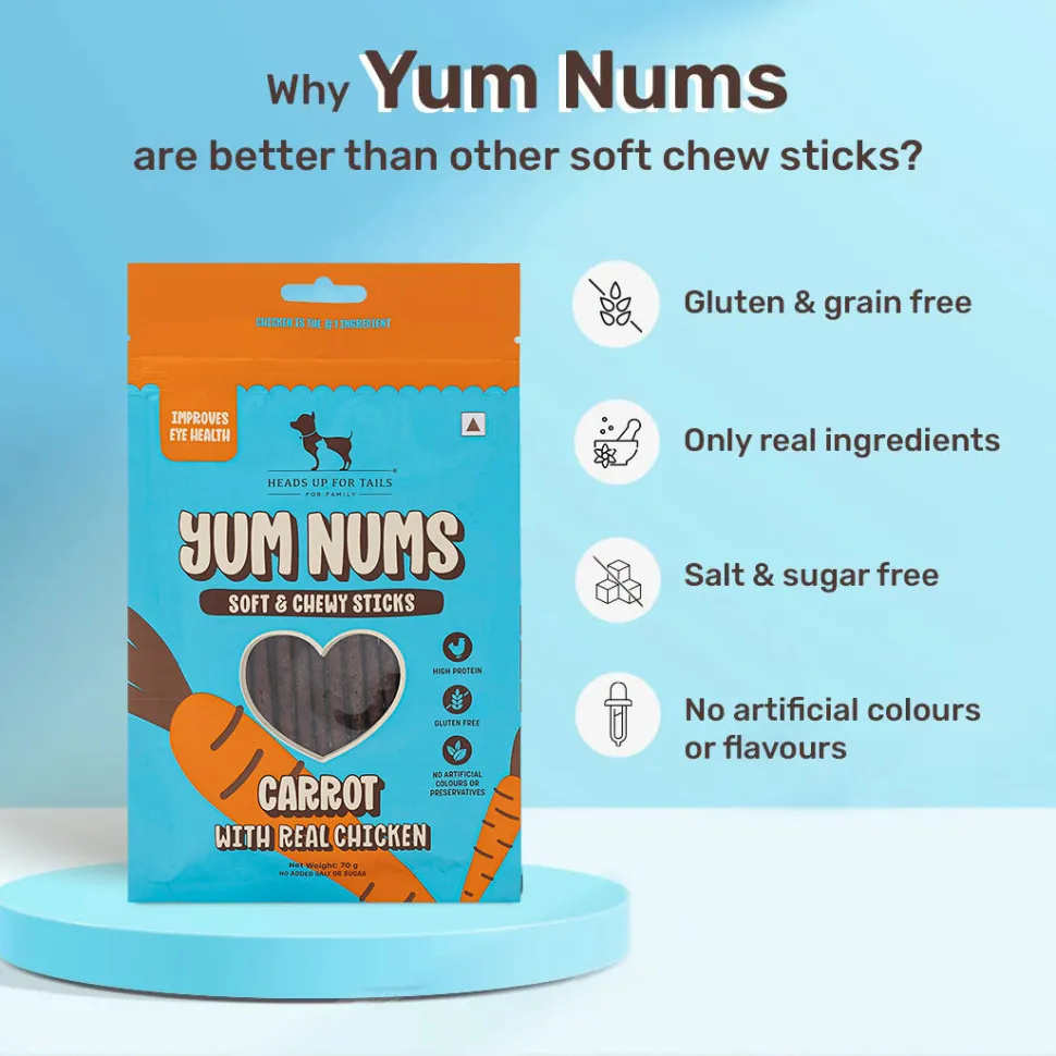 HUFT Yum Nums Dog Treats Soft & Chewy Sticks Carrot With Real Chicken
