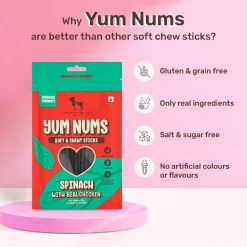 HUFT Yum Nums Dog Treats Soft & Chewy Sticks Spinach With Real Chicken - 70 gm