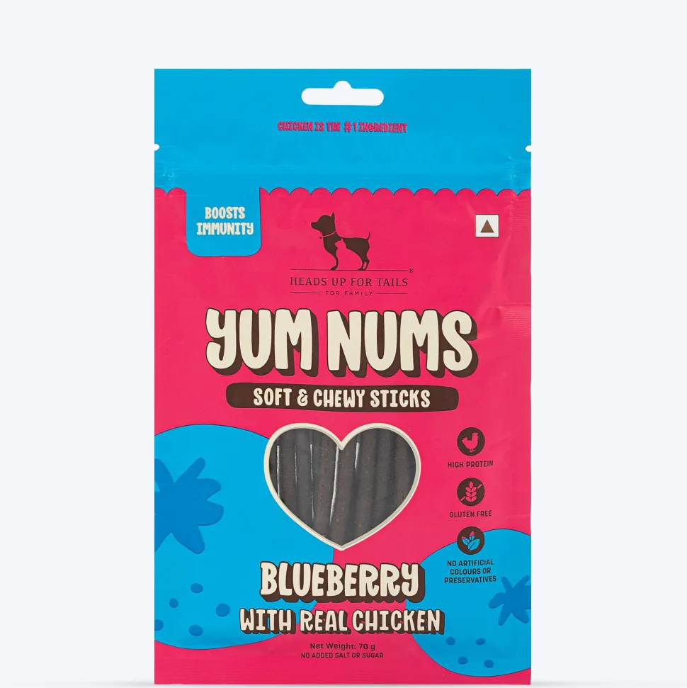 HUFT Yum Nums Dog Treats Soft & Chewy Sticks Blueberry With Real Chicken - 70 gm