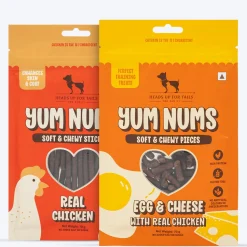 HUFT Yum Nums : Real Chicken & Egg With Cheese Soft Sticks Treat Combo For Dogs - 150 gm (Each 70 gm)