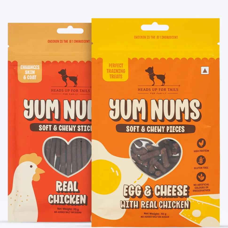 HUFT Yum Nums : Real Chicken & Egg With Cheese Soft Sticks Treat Combo For Dogs - 150 gm (Each 70 gm)