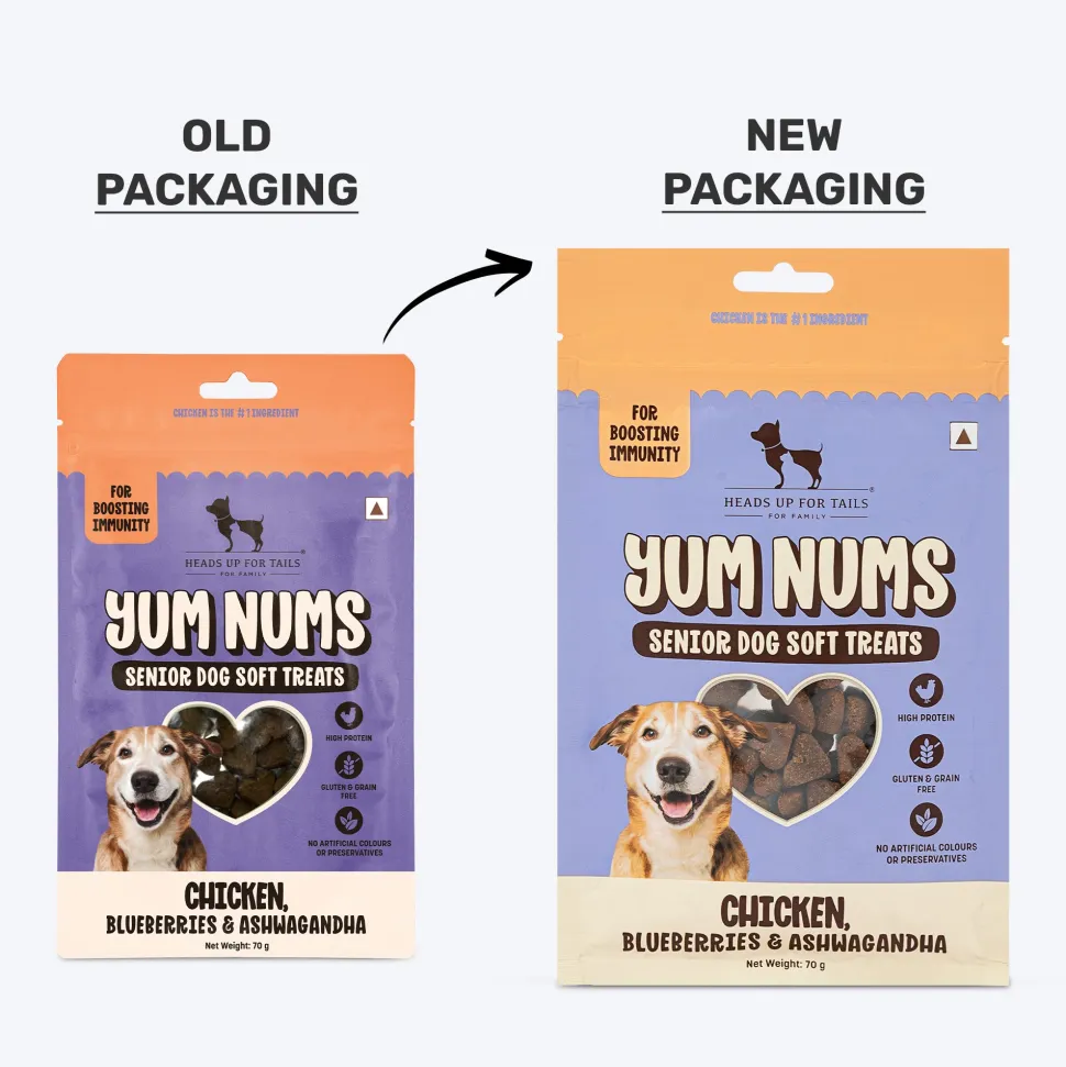 HUFT Yum Nums Soft & Chewy Senior Dog Treats - Chicken, Blueberries & Ashwagandha - 70 gm