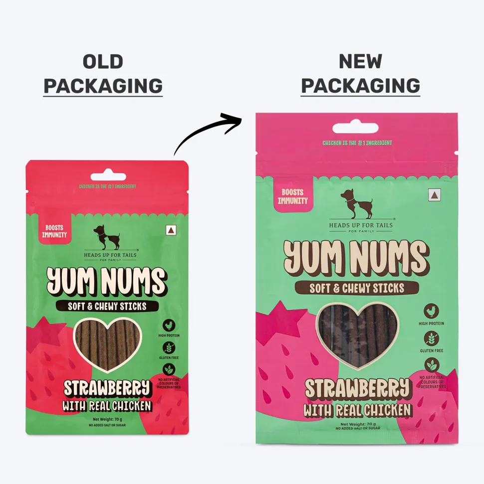 HUFT Yum Nums Soft & Chewy Sticks Strawberry with Real Chicken Treat For Dogs