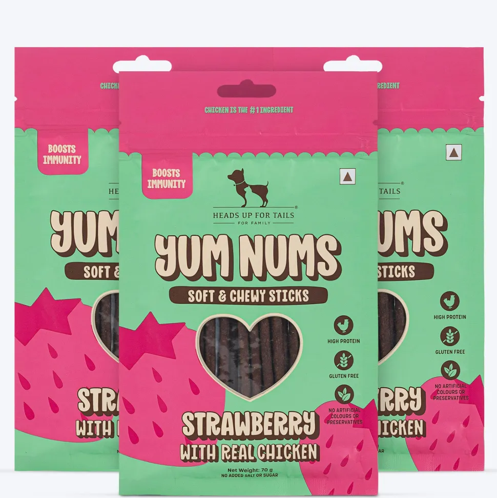 HUFT Yum Nums Soft & Chewy Sticks Strawberry with Real Chicken Treat For Dogs