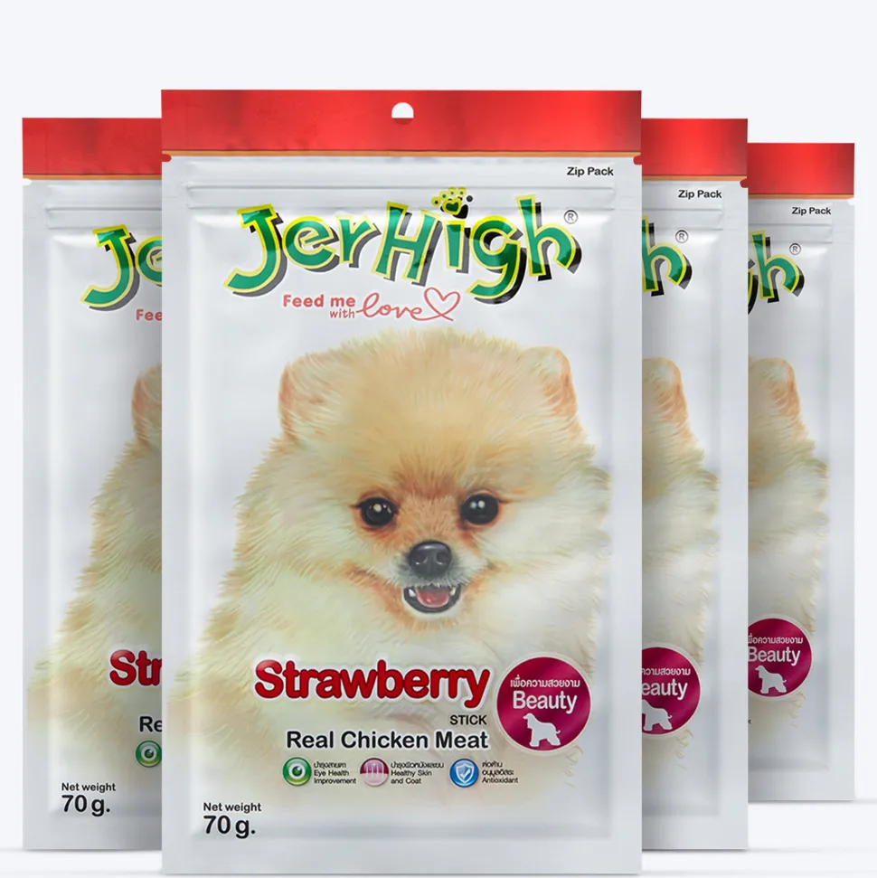 JerHigh Strawberry Stick Dog Treats with Real Chicken Meat