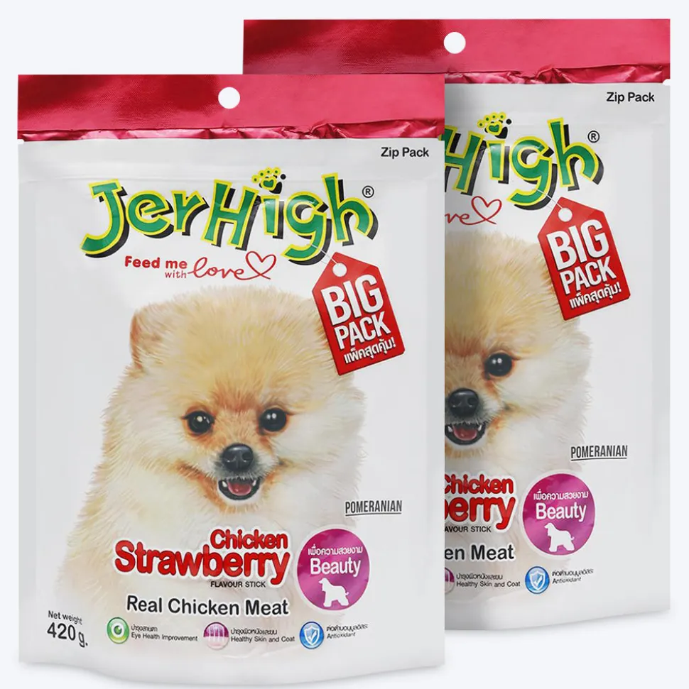 JerHigh Strawberry Stick Dog Treats with Real Chicken Meat