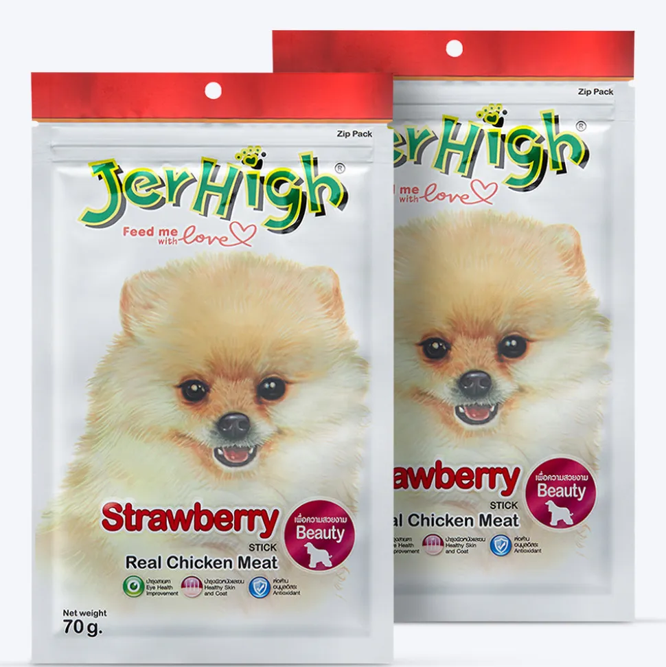 JerHigh Strawberry Stick Dog Treats with Real Chicken Meat