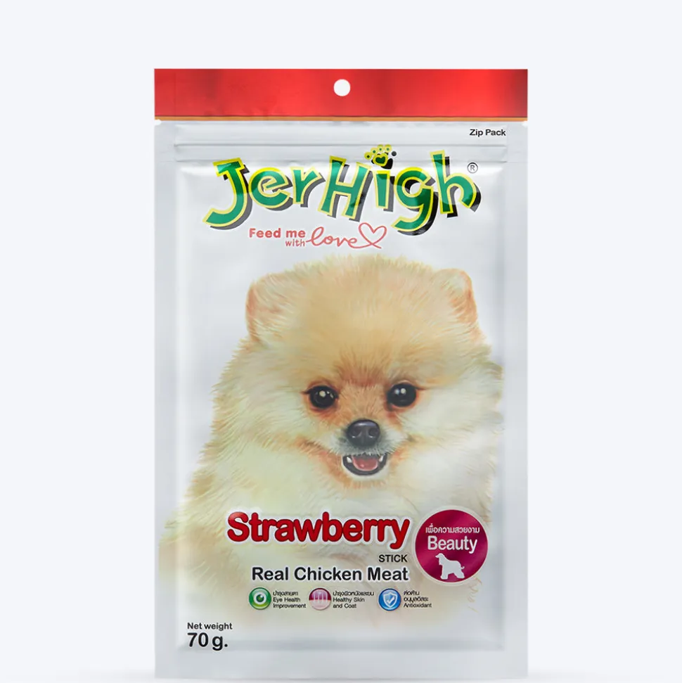 JerHigh Strawberry Stick Dog Treats with Real Chicken Meat