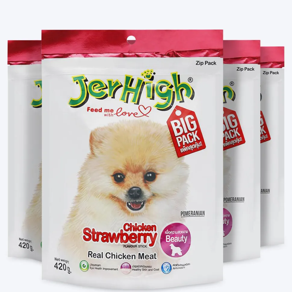 JerHigh Strawberry Stick Dog Treats with Real Chicken Meat