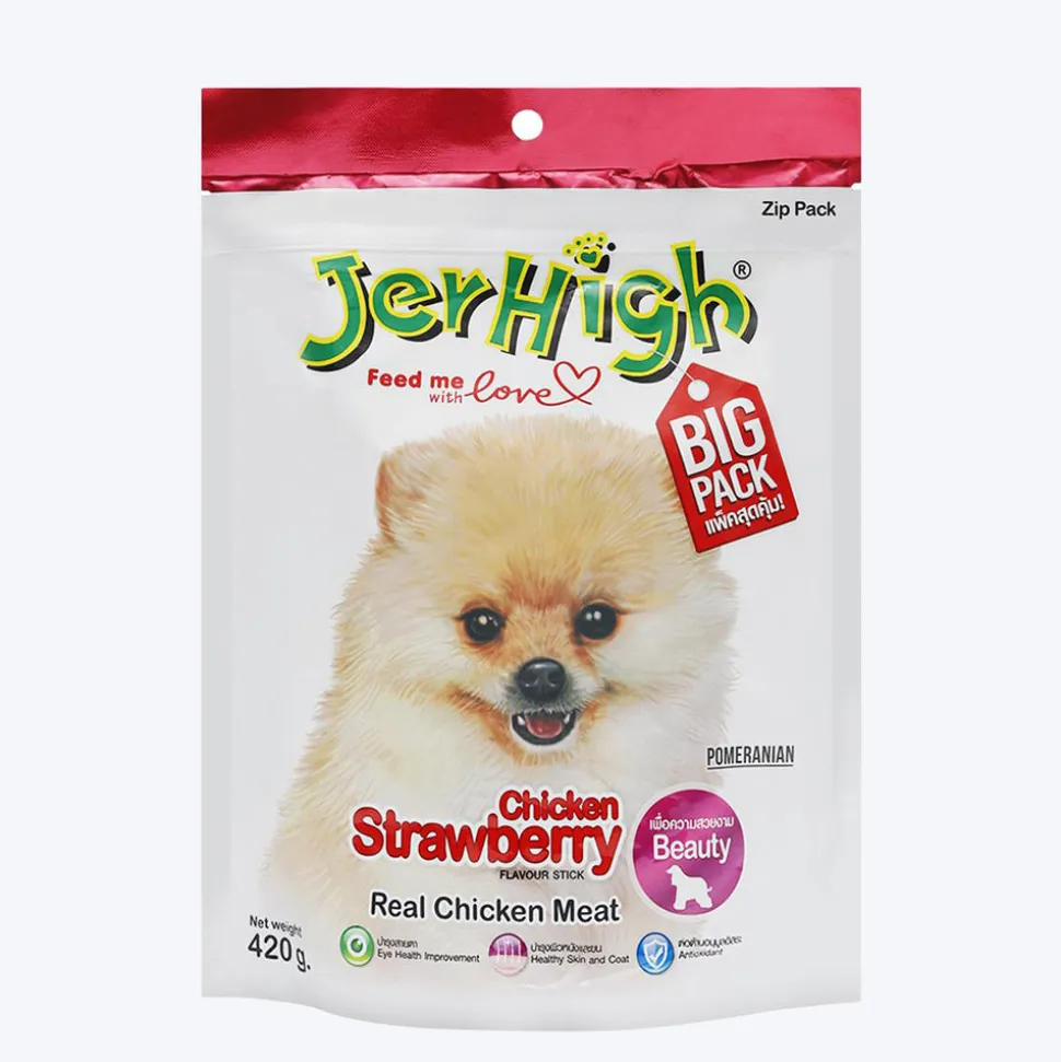 JerHigh Strawberry Stick Dog Treats with Real Chicken Meat