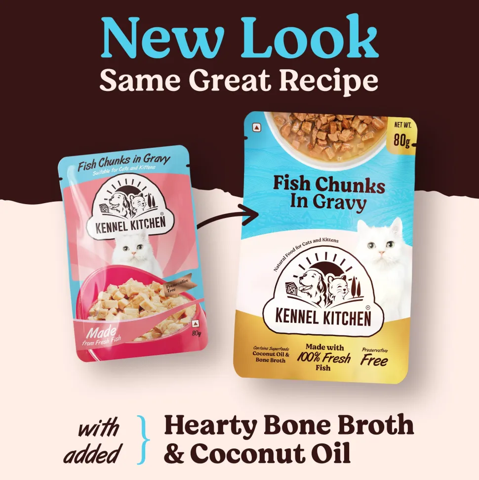 Kennel Kitchen Fish Chunks In Gravy Wet Cat Food - 80 g packs