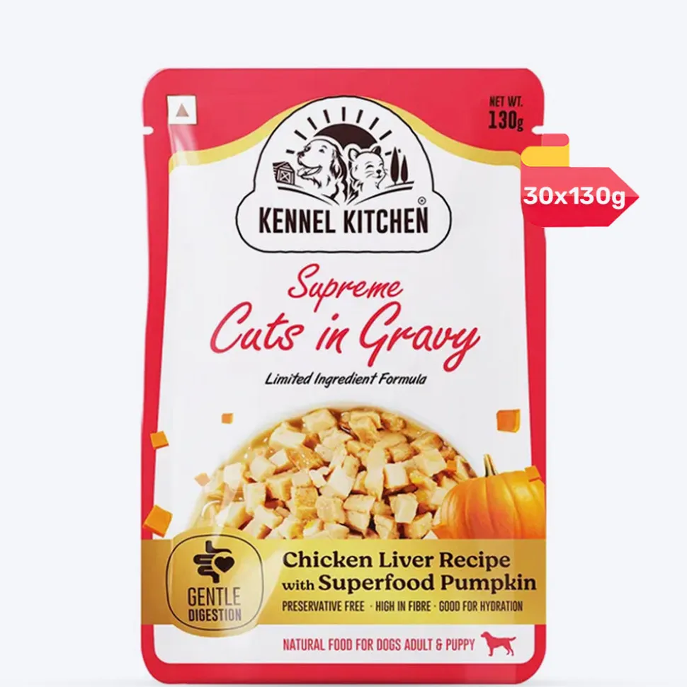 Kennel Kitchen Chicken Liver with Pumpkin Supreme Cuts In Gravy Wet Dog Food - 130 g Packs