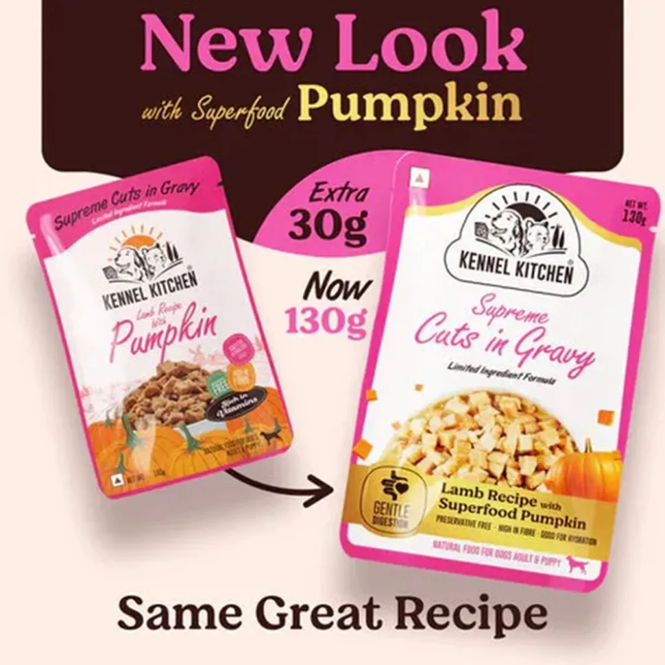 Kennel Kitchen Lamb with Pumpkin Supreme Cuts In Gravy Wet Dog Food - 130 g Packs