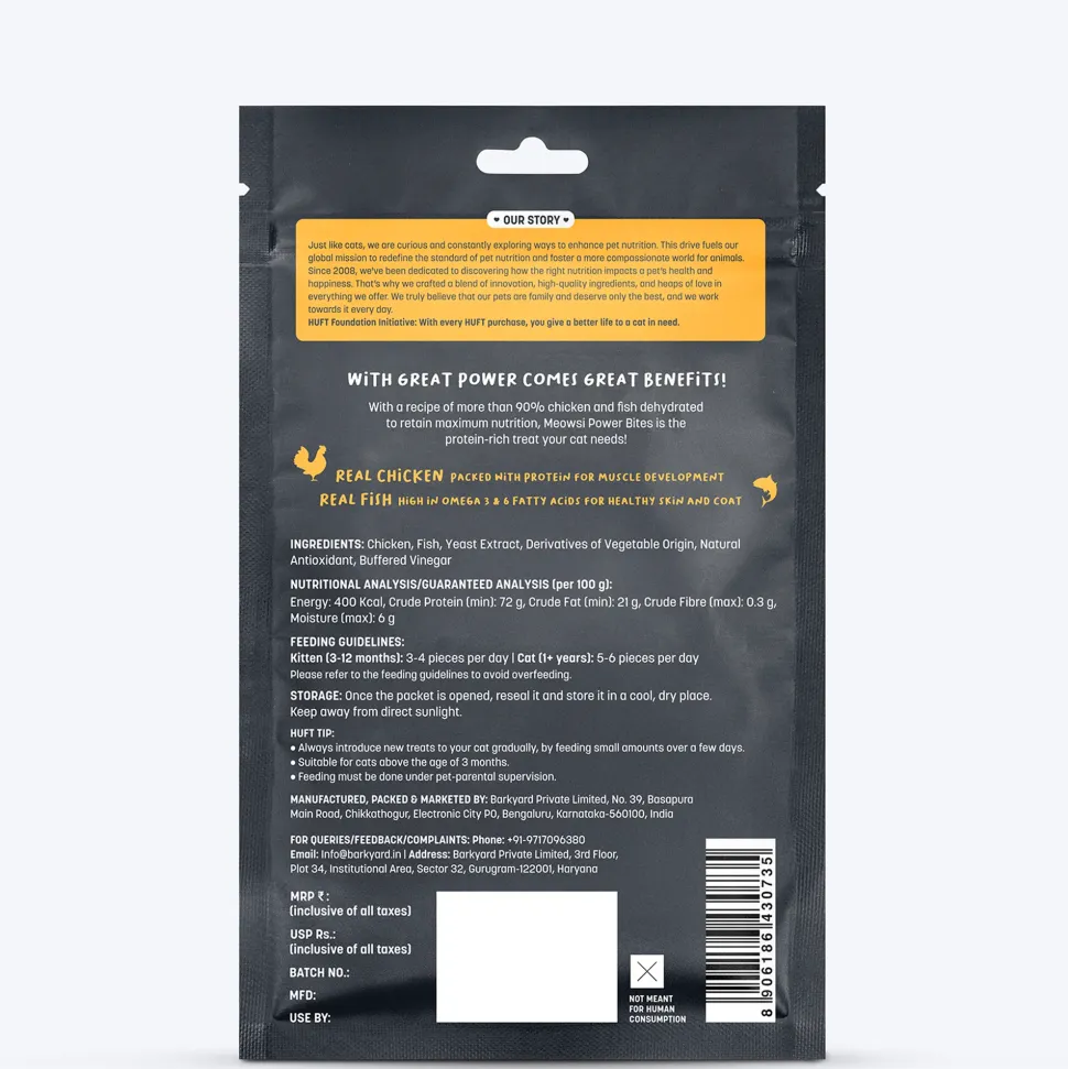 Meowsi Chicken & Fish Power Bites Cat Treats Grain-Free 50g (Best Before August'26)