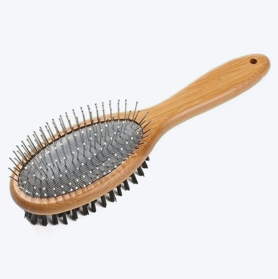 M-Pets Bamboo Double-Sided Pin Pets Brush - Brown