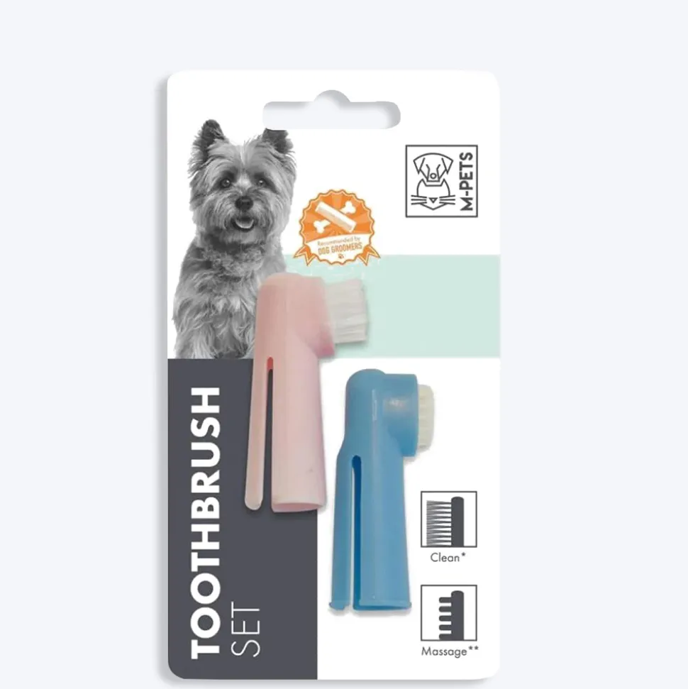 M-Pets Toothbrush Set For Dogs and Cats - Set of 2 (1 Finger Brush and 1 Massage Brush)