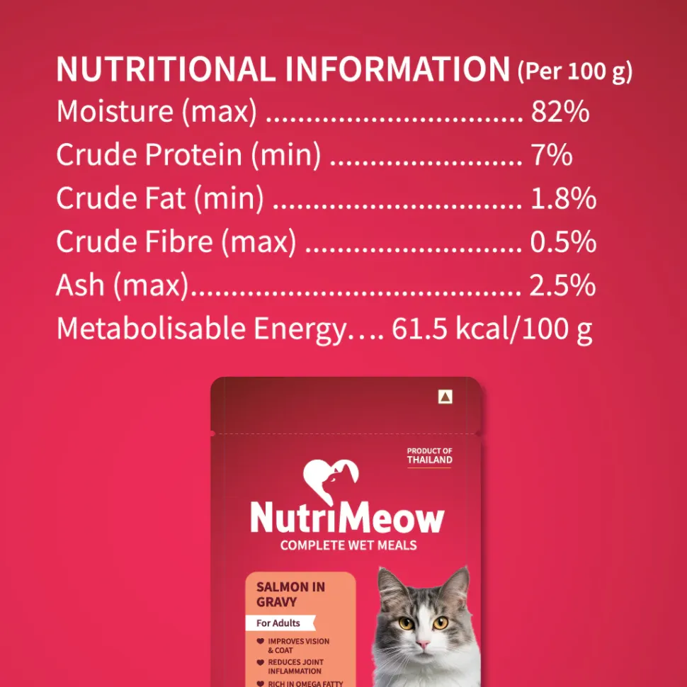 NutriMeow Salmon In Gravy Wet Food For Adult Cat - 80 gm