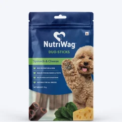 NutriWag Spinach & Cheese Duo Sticks Treats For Dog - 70 gm