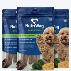 NutriWag Spinach & Cheese Duo Sticks Treats For Dog - 70 gm