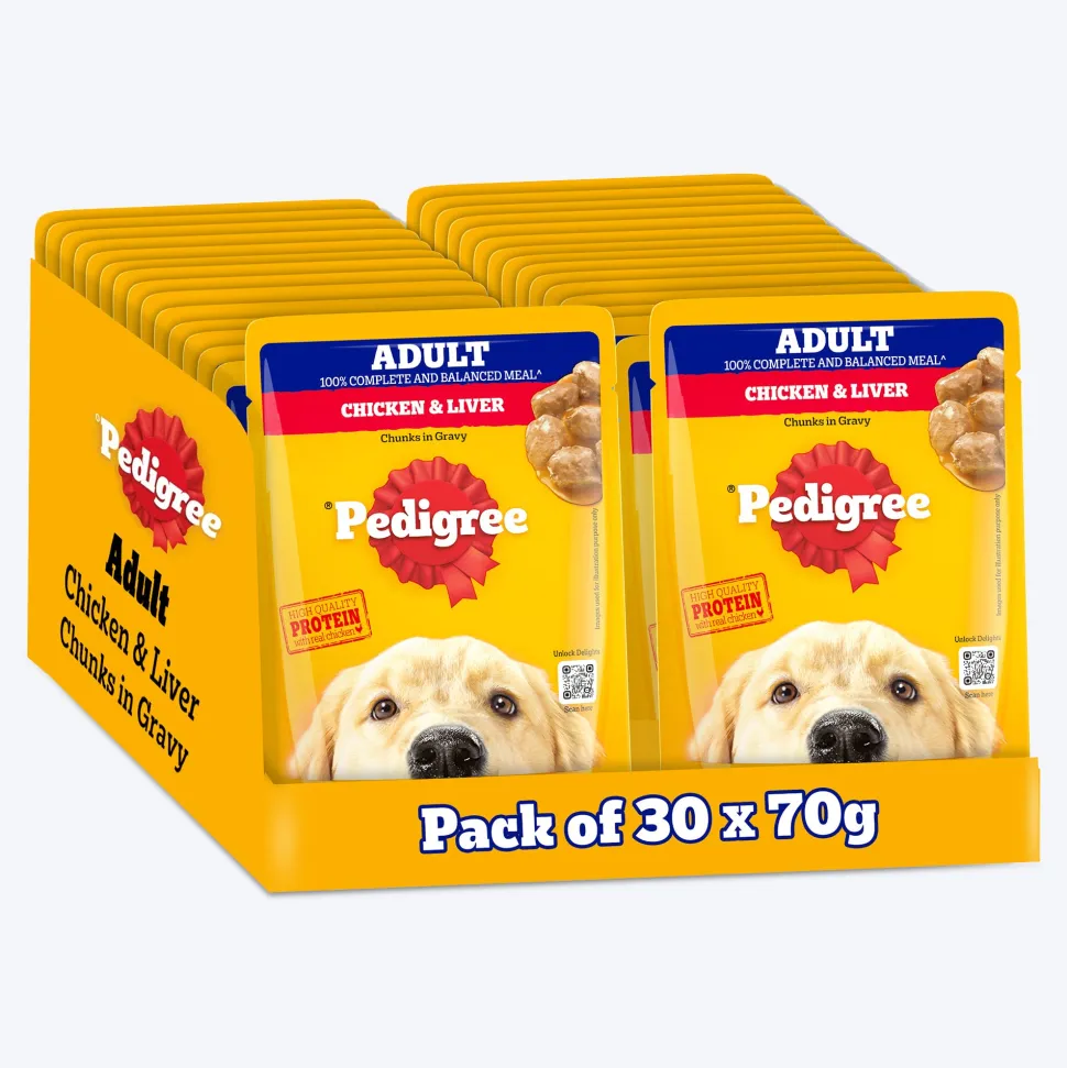 Pedigree Chicken & Liver Chunks in Gravy Adult Wet Dog Food - 70 g packs