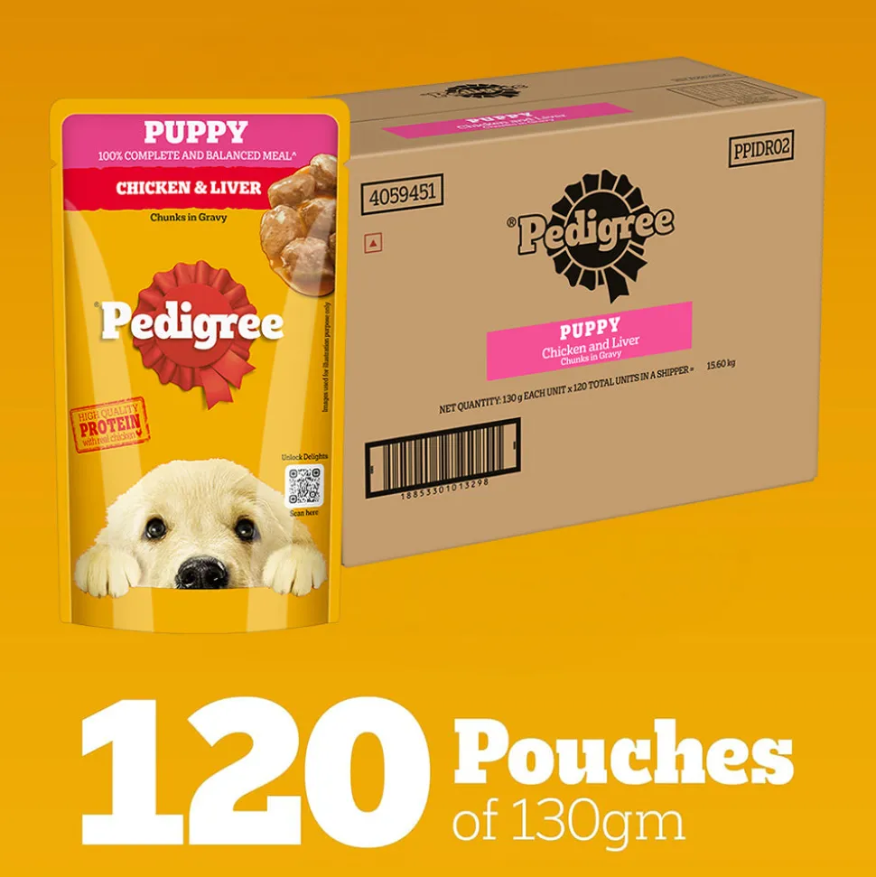Pedigree Chicken & Liver Chunks In Gravy Puppy Wet Food - 130 g